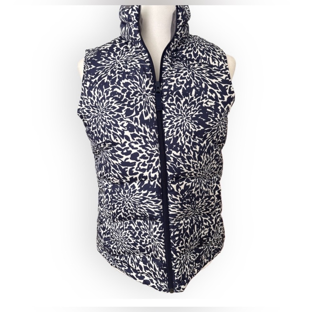 Land’s End Blue and White Floral Print Down Puffer Vest Size XS